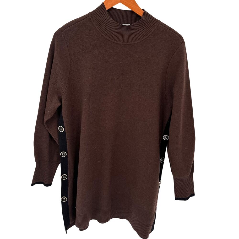 CHICO'S Brown Mock Neck Long Tunic Sweater // L